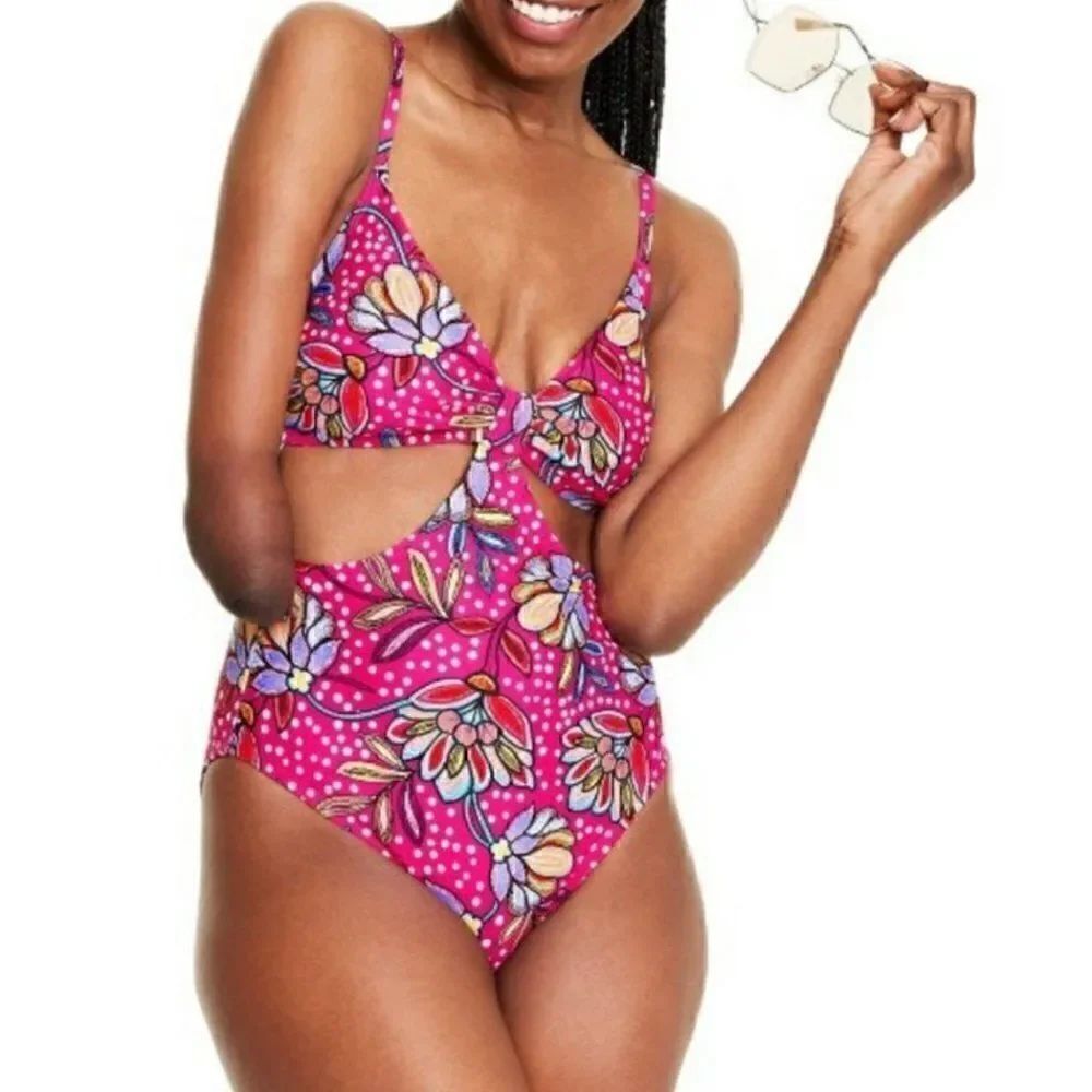 Tabitha Brown For Target One Piece Swim Suit Size S Hot Pink Floral Cheeky NWOT
